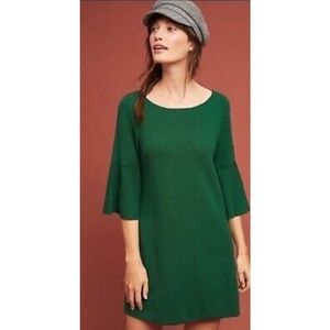 Anthropologie Moth Boho Chester Green Bell Sleeves Tunic Sweater Dress Womens XS